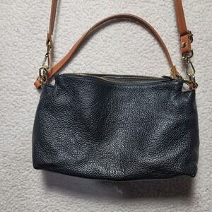 Valentina Crossbody Black Tan Pebbled Leather Detachable Straps 3 Sections